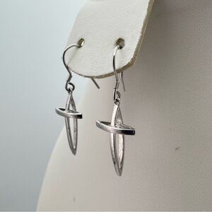 Sterling Silver 3D Sculptural Cross Dangle Earrings 925